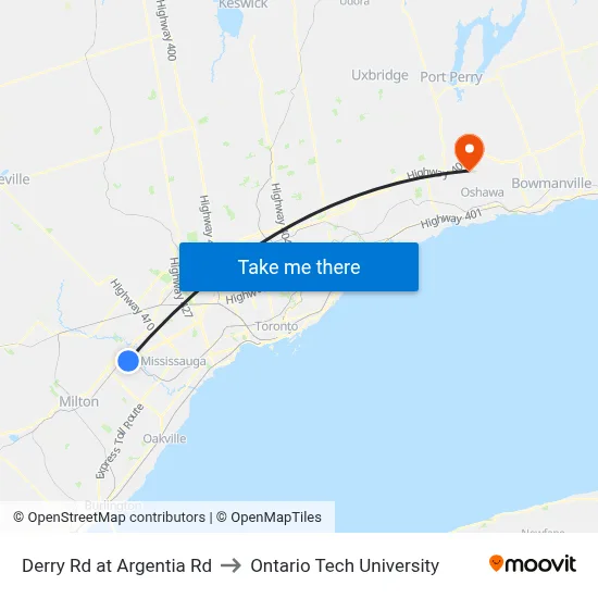 Derry Rd at Argentia Rd to Ontario Tech University map