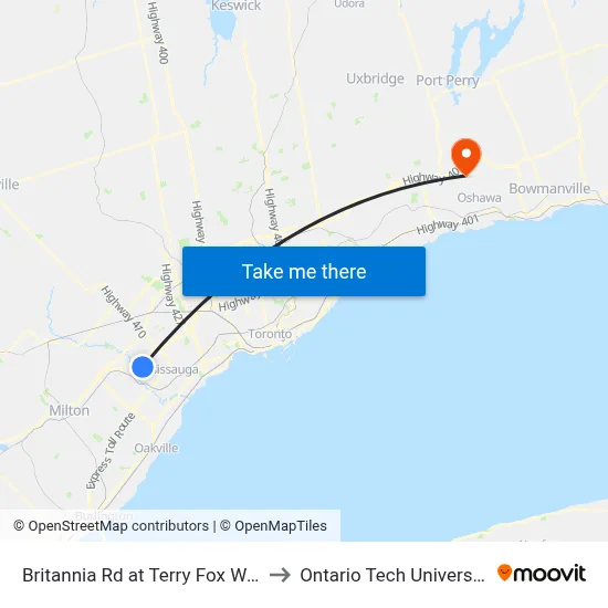 Britannia Rd at Terry Fox Way to Ontario Tech University map