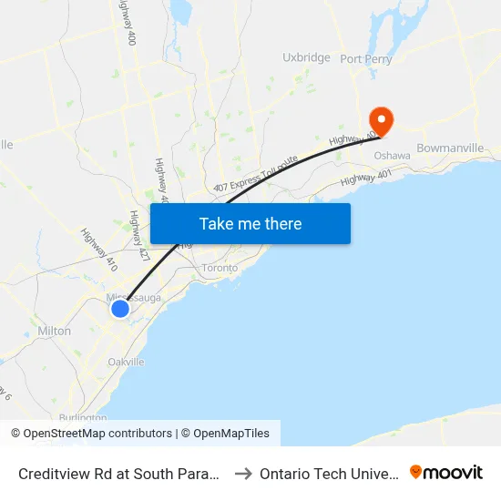 Creditview Rd at South Parade Crt to Ontario Tech University map