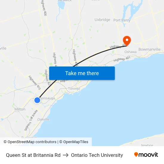 Queen St at Britannia Rd to Ontario Tech University map