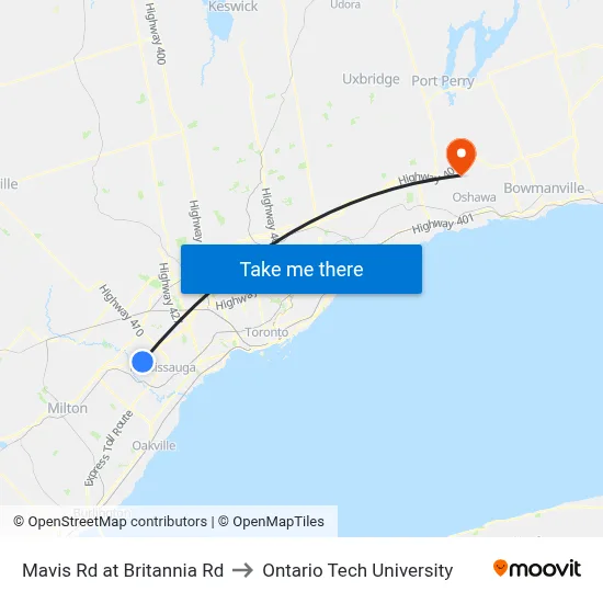 Mavis Rd at Britannia Rd to Ontario Tech University map