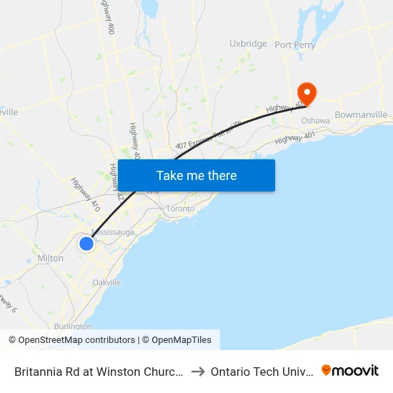 Britannia Rd at Winston Churchill Blvd to Ontario Tech University map