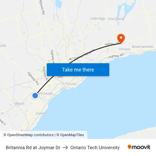 Britannia Rd at Joymar Dr to Ontario Tech University map