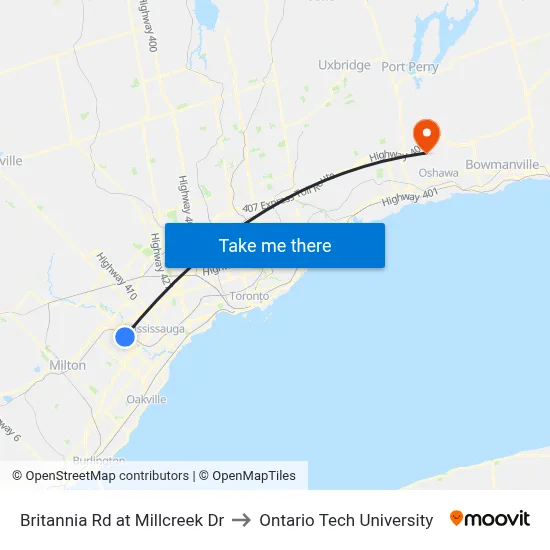 Britannia Rd at Millcreek Dr to Ontario Tech University map