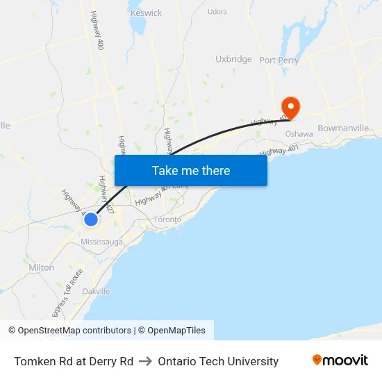 Tomken Rd at Derry Rd to Ontario Tech University map