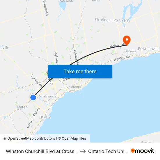 Winston Churchill Blvd at Crosscurrent Dr to Ontario Tech University map