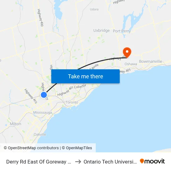 Derry Rd East Of Goreway Dr to Ontario Tech University map
