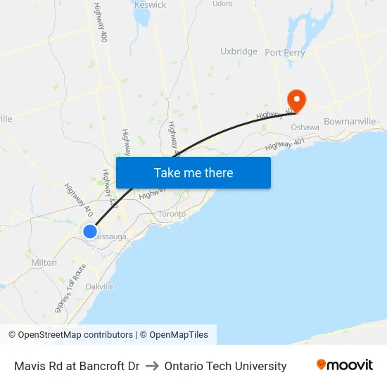 Mavis Rd at Bancroft Dr to Ontario Tech University map
