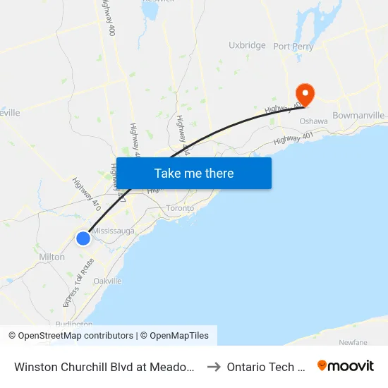 Winston Churchill Blvd at Meadowvale Town Ctr Cir to Ontario Tech University map