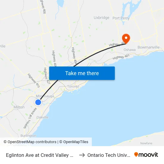Eglinton Ave at Credit Valley Hosptial to Ontario Tech University map