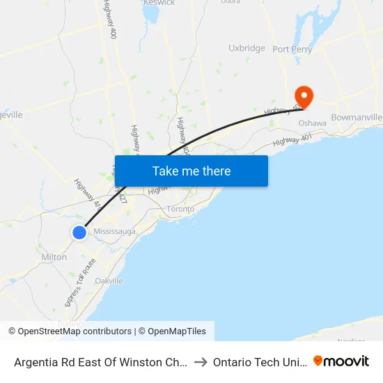 Argentia Rd East Of Winston Churchill Blvd to Ontario Tech University map