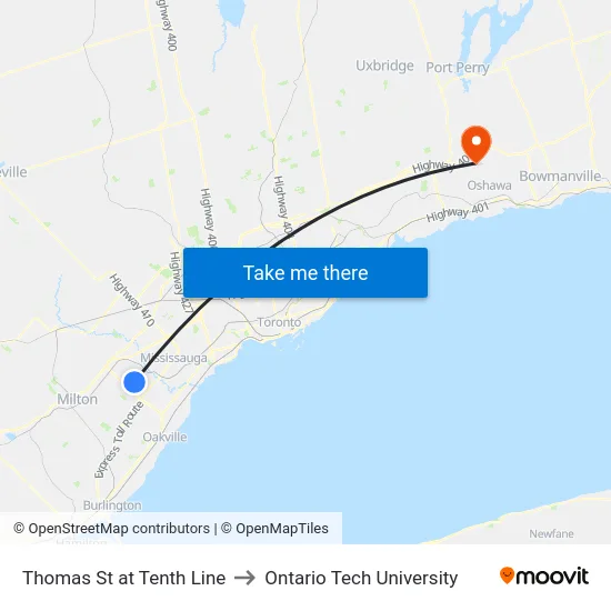 Thomas St at Tenth Line to Ontario Tech University map