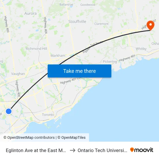 Eglinton Ave at the East Mall to Ontario Tech University map