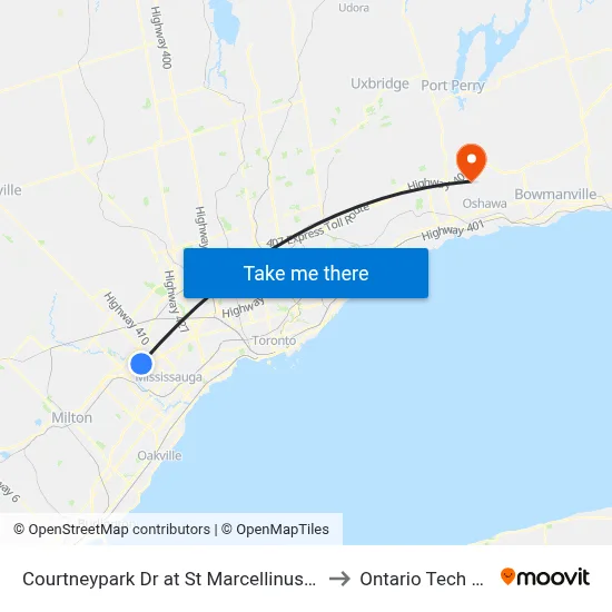 Courtneypark Dr at St Marcellinus Secondary School to Ontario Tech University map