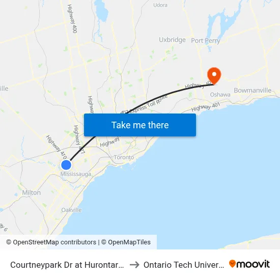 Courtneypark Dr at Hurontario St to Ontario Tech University map