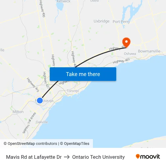 Mavis Rd at Lafayette Dr to Ontario Tech University map
