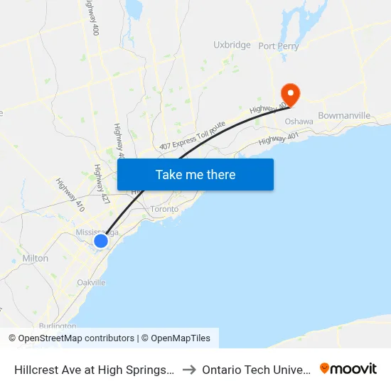 Hillcrest Ave at High Springs Cres to Ontario Tech University map