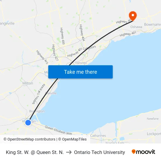 King St. W. @ Queen St. N. to Ontario Tech University map