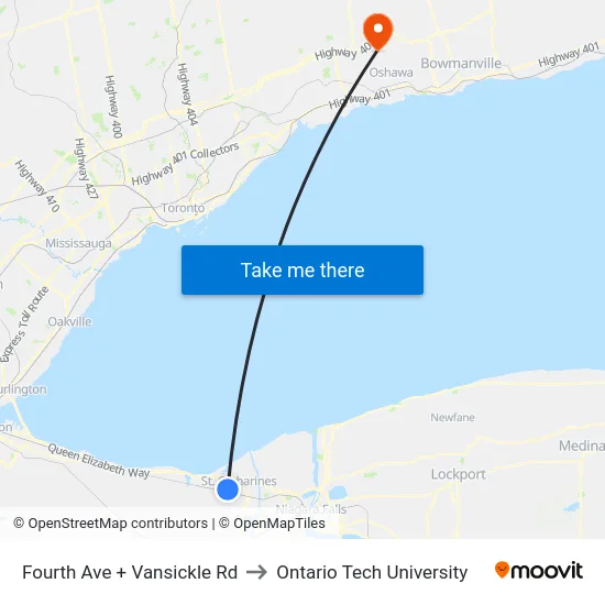 Fourth Ave + Vansickle Rd to Ontario Tech University map