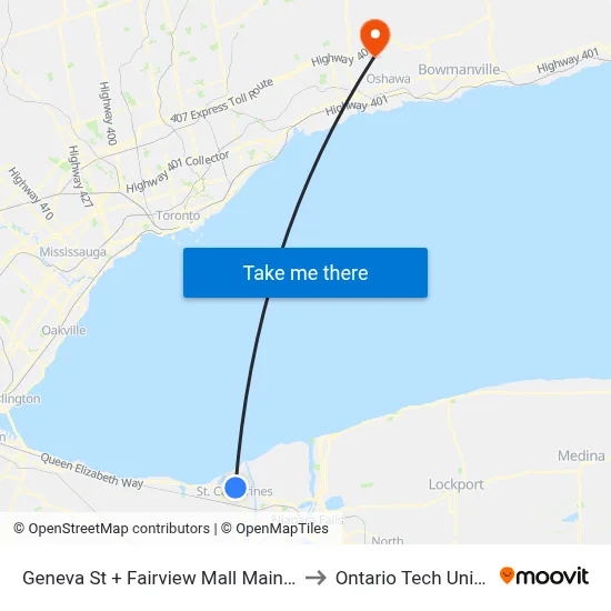 Geneva St + Fairview Mall Main Entrance to Ontario Tech University map