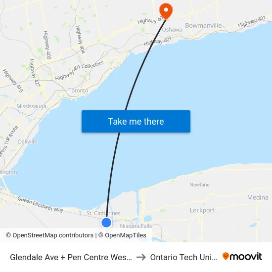 Glendale Ave + Pen Centre West Entrance to Ontario Tech University map