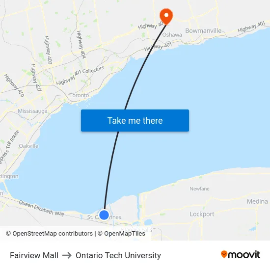 Fairview Mall to Ontario Tech University map