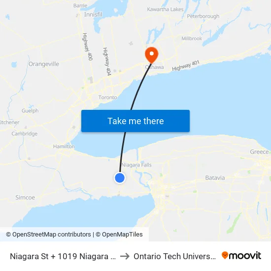 Niagara St + 1019 Niagara St to Ontario Tech University map