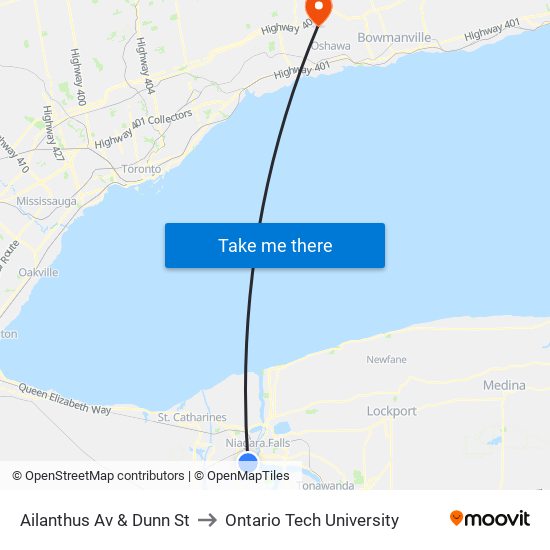 Ailanthus Av & Dunn St to Ontario Tech University map