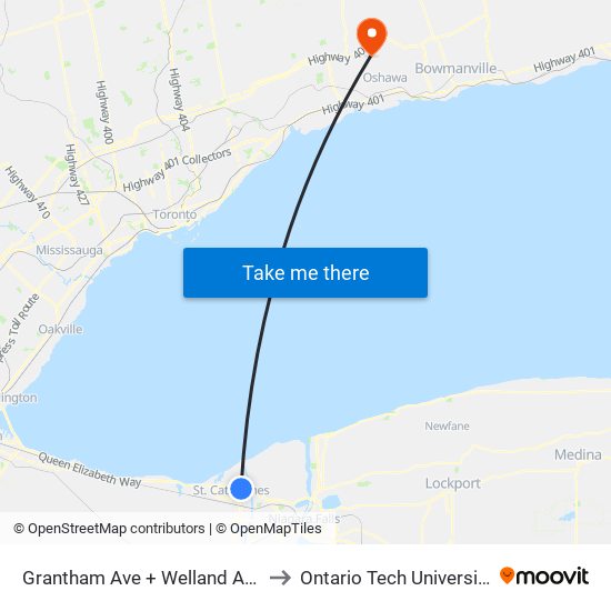 Grantham Ave + Welland Ave to Ontario Tech University map