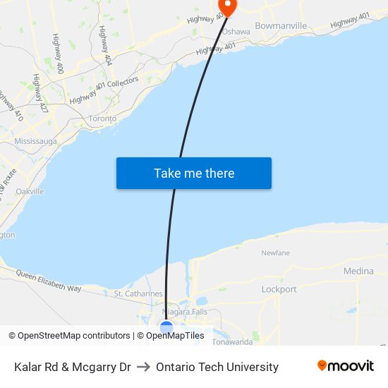 Kalar Rd & Mcgarry Dr to Ontario Tech University map