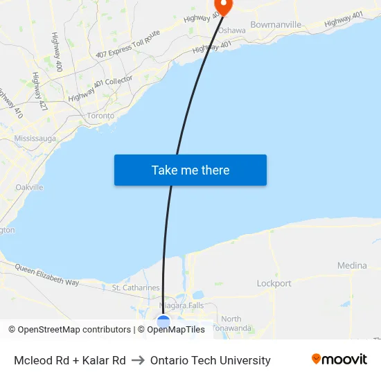 Mcleod Rd + Kalar Rd to Ontario Tech University map