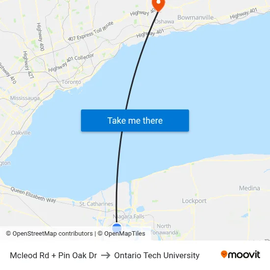 Mcleod Rd + Pin Oak Dr to Ontario Tech University map
