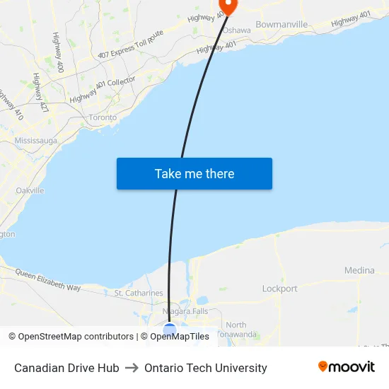 Canadian Drive Hub to Ontario Tech University map