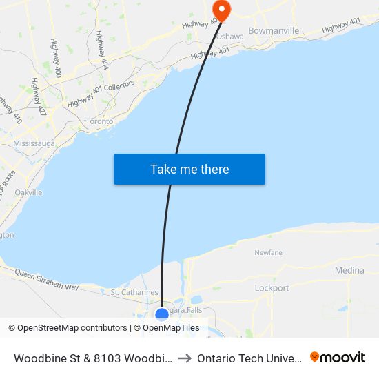 Woodbine St & 8103 Woodbine St to Ontario Tech University map
