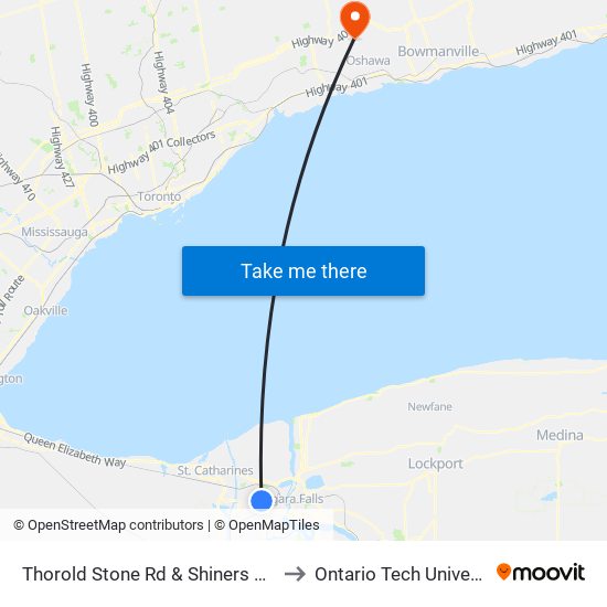 Thorold Stone Rd & Shiners Creek to Ontario Tech University map