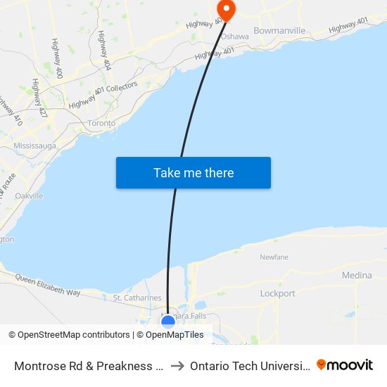 Montrose Rd & Preakness St to Ontario Tech University map