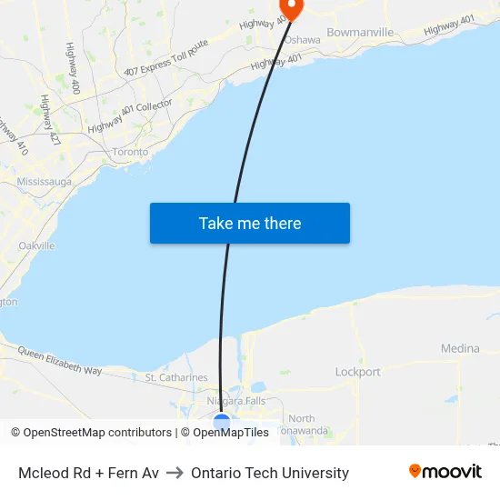 Mcleod Rd + Fern Av to Ontario Tech University map