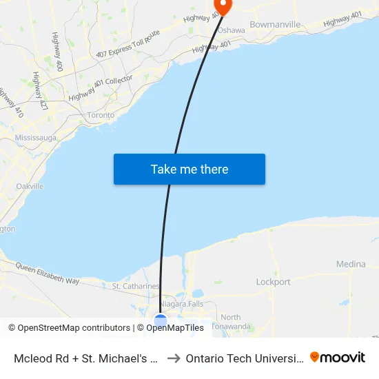 Mcleod Rd + St. Michael's Av to Ontario Tech University map