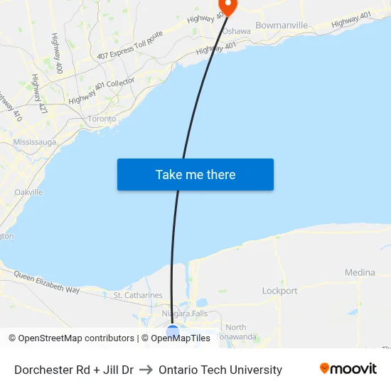 Dorchester Rd + Jill Dr to Ontario Tech University map