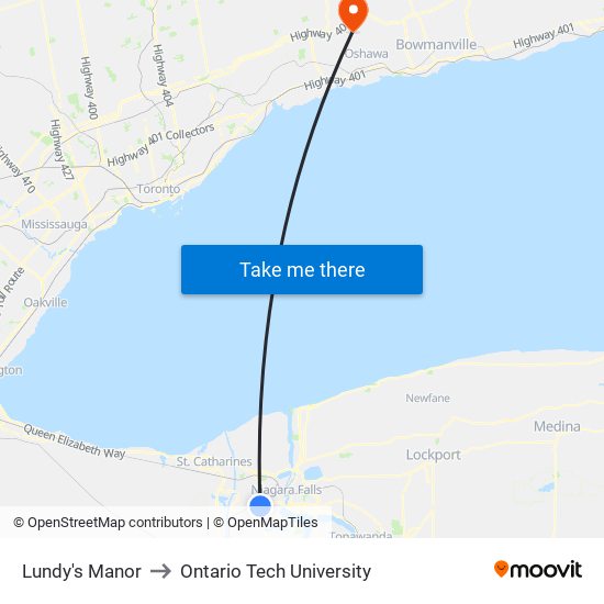 Lundy's Manor to Ontario Tech University map