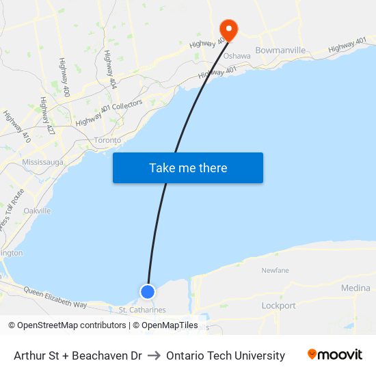 Arthur St + Beachaven Dr to Ontario Tech University map