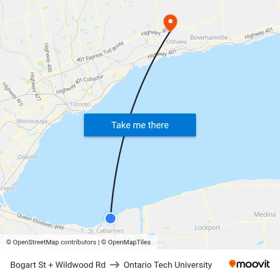 Bogart St + Wildwood Rd to Ontario Tech University map