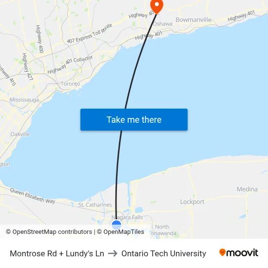 Montrose Rd + Lundy's Ln to Ontario Tech University map