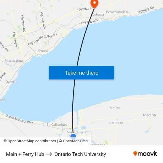 Main + Ferry Hub to Ontario Tech University map