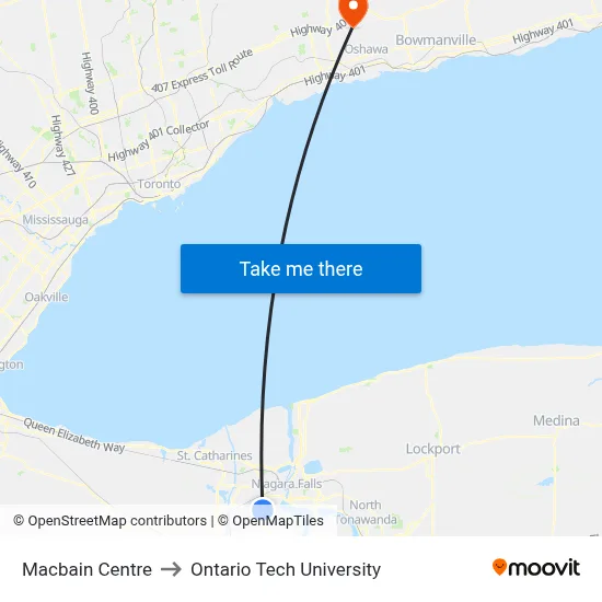 Macbain Centre to Ontario Tech University map