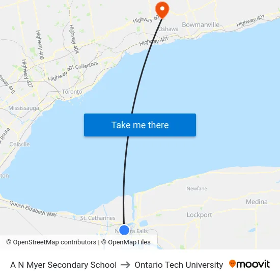 A N Myer Secondary School to Ontario Tech University map