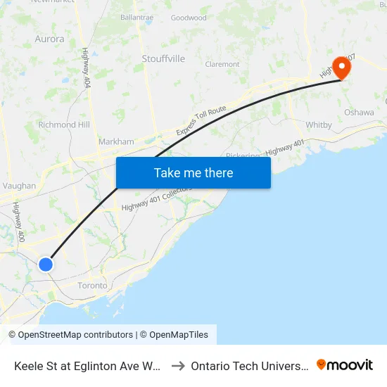 Keele St at Eglinton Ave West to Ontario Tech University map