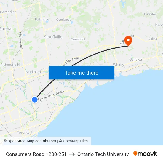 Consumers Road 1200-251 to Ontario Tech University map