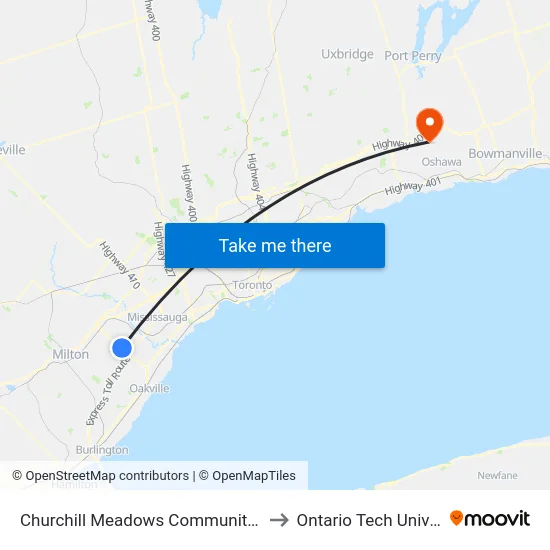 Churchill Meadows Community Centre to Ontario Tech University map