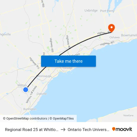 Regional Road 25 at Whitlock to Ontario Tech University map